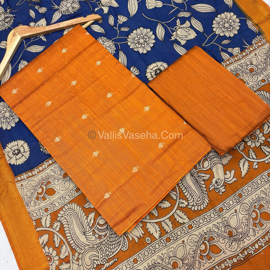 Unstitched Salwar Material -Raw Silk - Orange Shade & Nizam Border Duppatta - VVUSM010