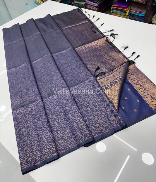 Semi Soft Silk - Borderless - Contemporary Design - Navy Blue Shade -VVSSS012