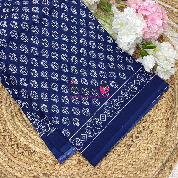 Pure Soft Mul Mul Cotton Sarees - Hand Block Prints - VVMMC011