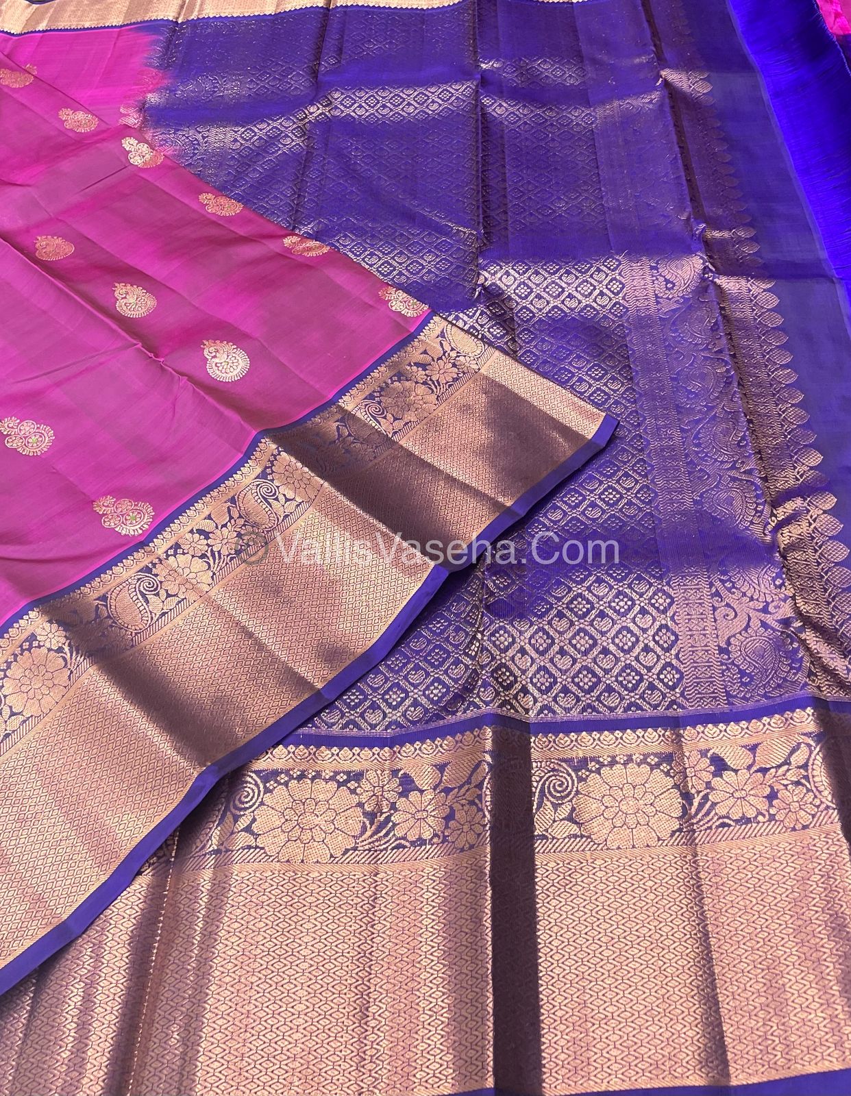 Half Mix - Pure Soft Silk Saree - Pink & Blue Shade - VVPSS031