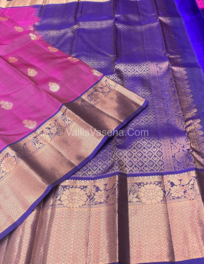 Half Mix - Pure Soft Silk Saree - Pink & Blue Shade - VVPSS031