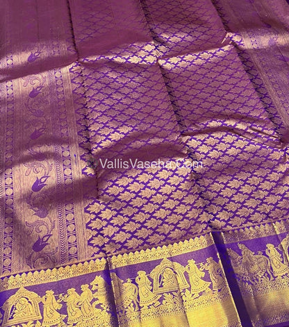 Pure Kanchipuram Silk Saree - Double Tone Peacock Blue with Purplish Pink Shade - VVPS014