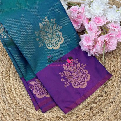 Semi Soft Silk - Peacock Blue With Purple  - VVSSS039