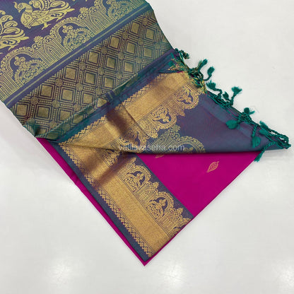 Pure Soft Silk Saree - Pink With Purplish Blue Combo - VVPSS015