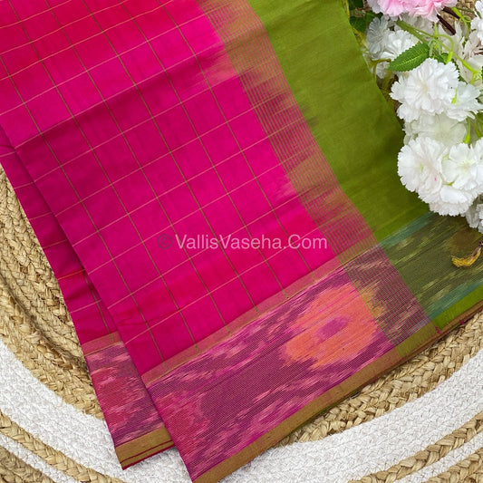 Semi Silk Cotton Saree - Pink & Green - VVSSC001