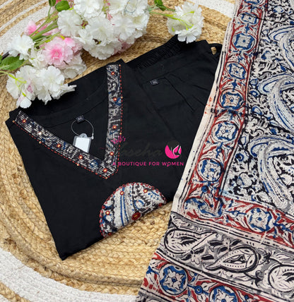 Ready Made - Pure Kalamkari Cotton - Salwar, Kameez & Duppatta(3pc)- Cotton - VVRKC001