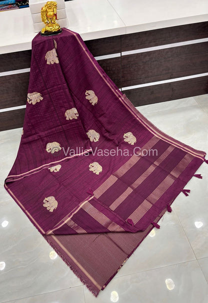 Semi Tussar Silk  - Wine Shade - VVSTS042