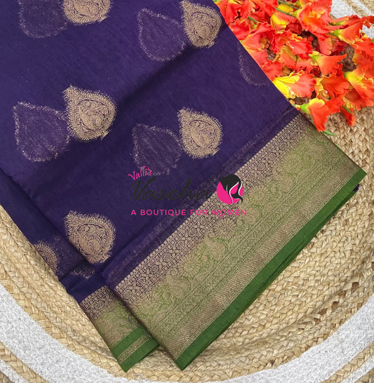 Bamboo Silk Saree - Purple With Green - VVBSS020