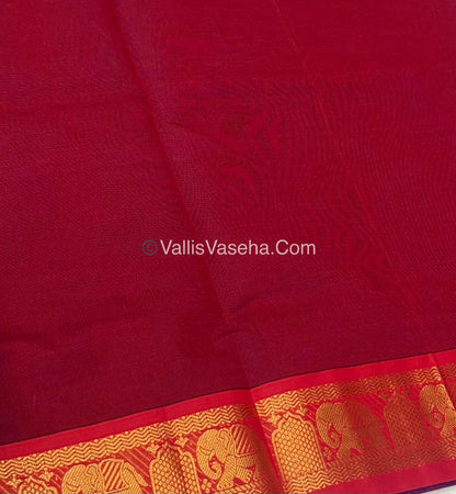 Semi Silk Cotton Saree - Blue With Reddish Maroon Shade - VVSSC007
