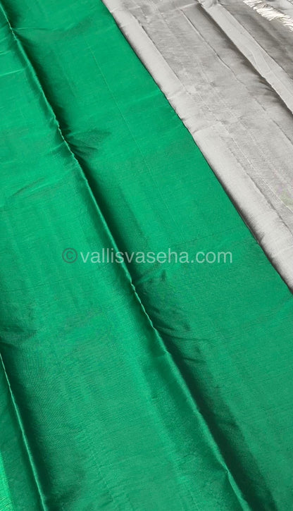 Half Mixed - Pure Soft Silk Saree - Light weight - Grey with Green Shade - VVPSS026