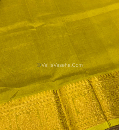 Pure Silk Cotton Saree - Mayil & Chakkaram Design - Purple With Lemon Green Combo -VVMC003