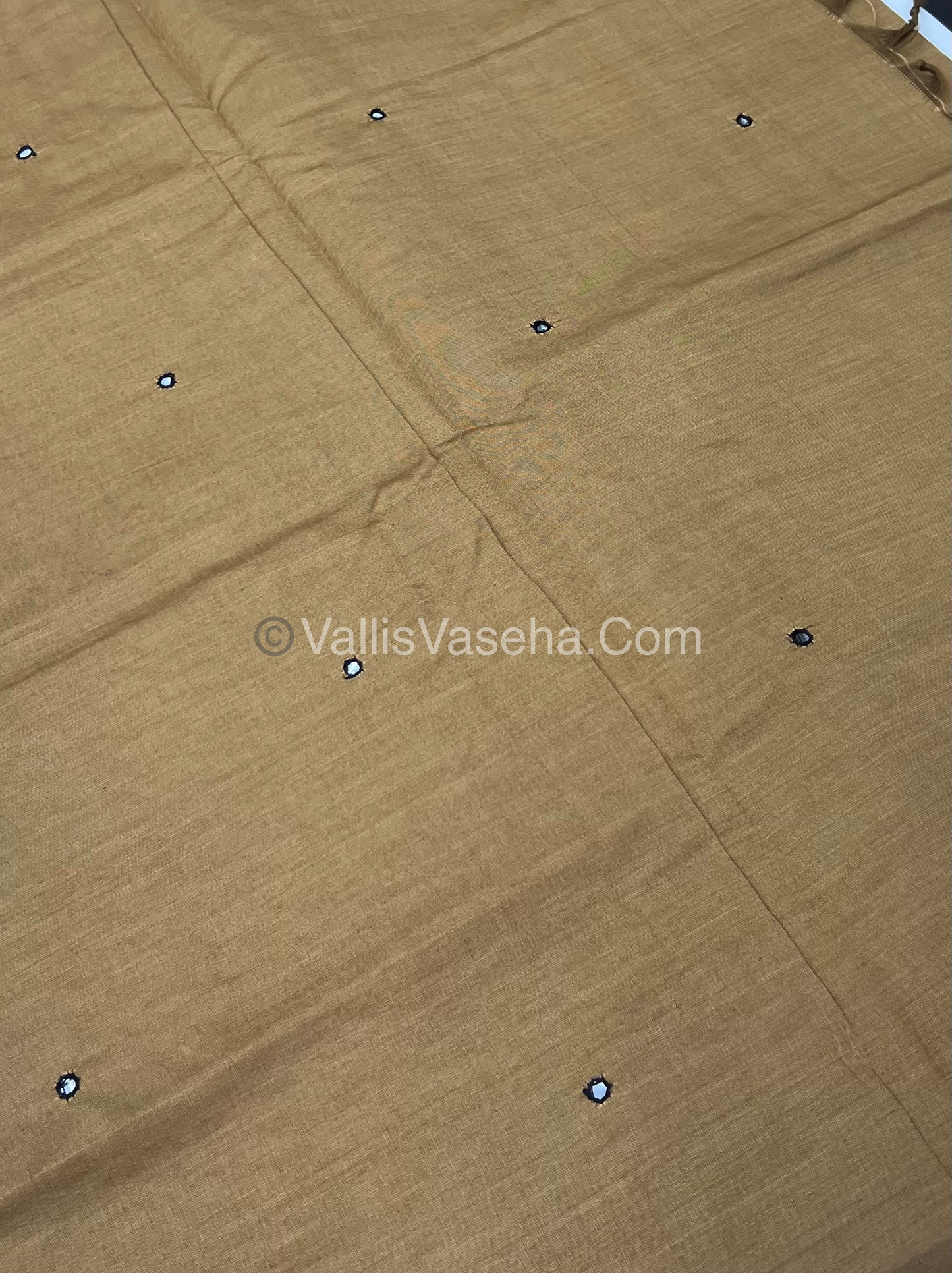 South Mixed Cotton - Mirror Work Embroidery - Chocolate Brown With Black  - VVPCM002