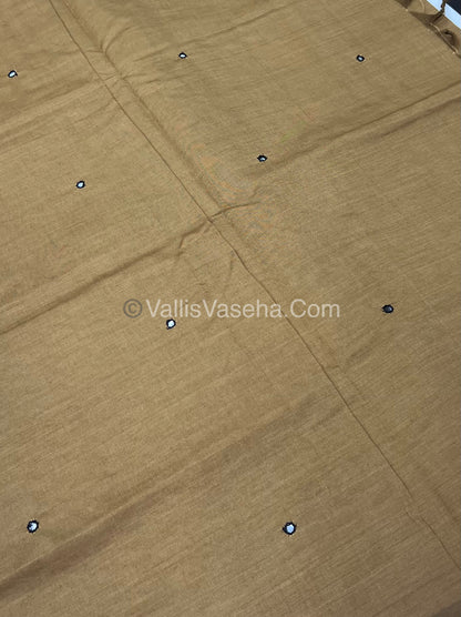 South Mixed Cotton - Mirror Work Embroidery - Chocolate Brown With Black  - VVPCM002