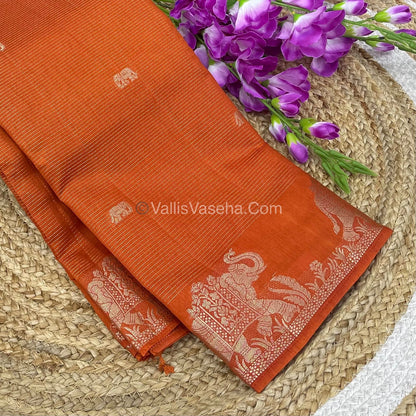 Semi Tussar Silk - Vairavoosi & Elephant Design -  Rust Orange shade-VVSTS019