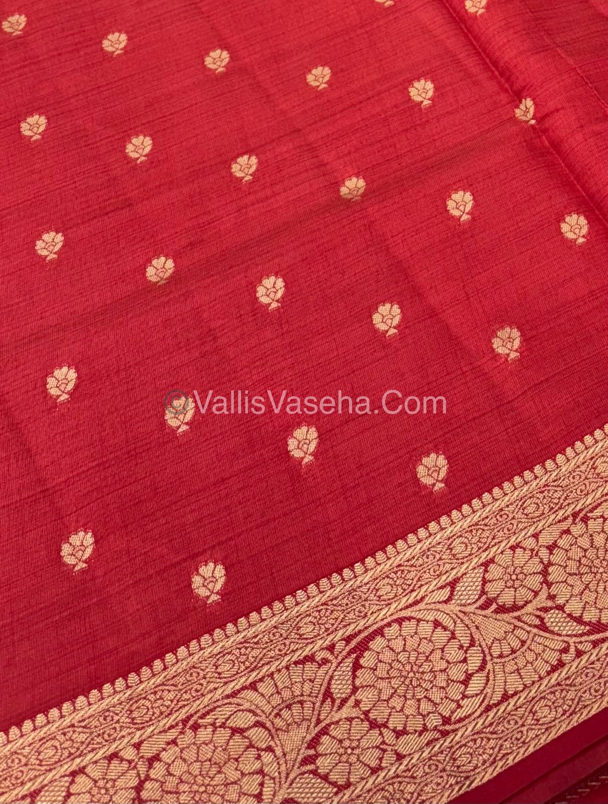 Semi Tussar Silk - Grand Pallu  - Red Shade - VVSTS029
