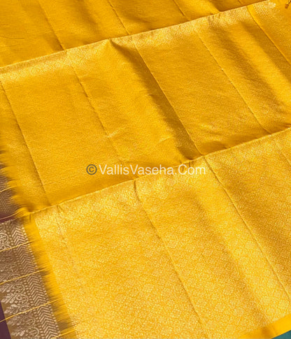Pure Soft Silk Saree - Brownish Maroon & Yellow - VVPSS033