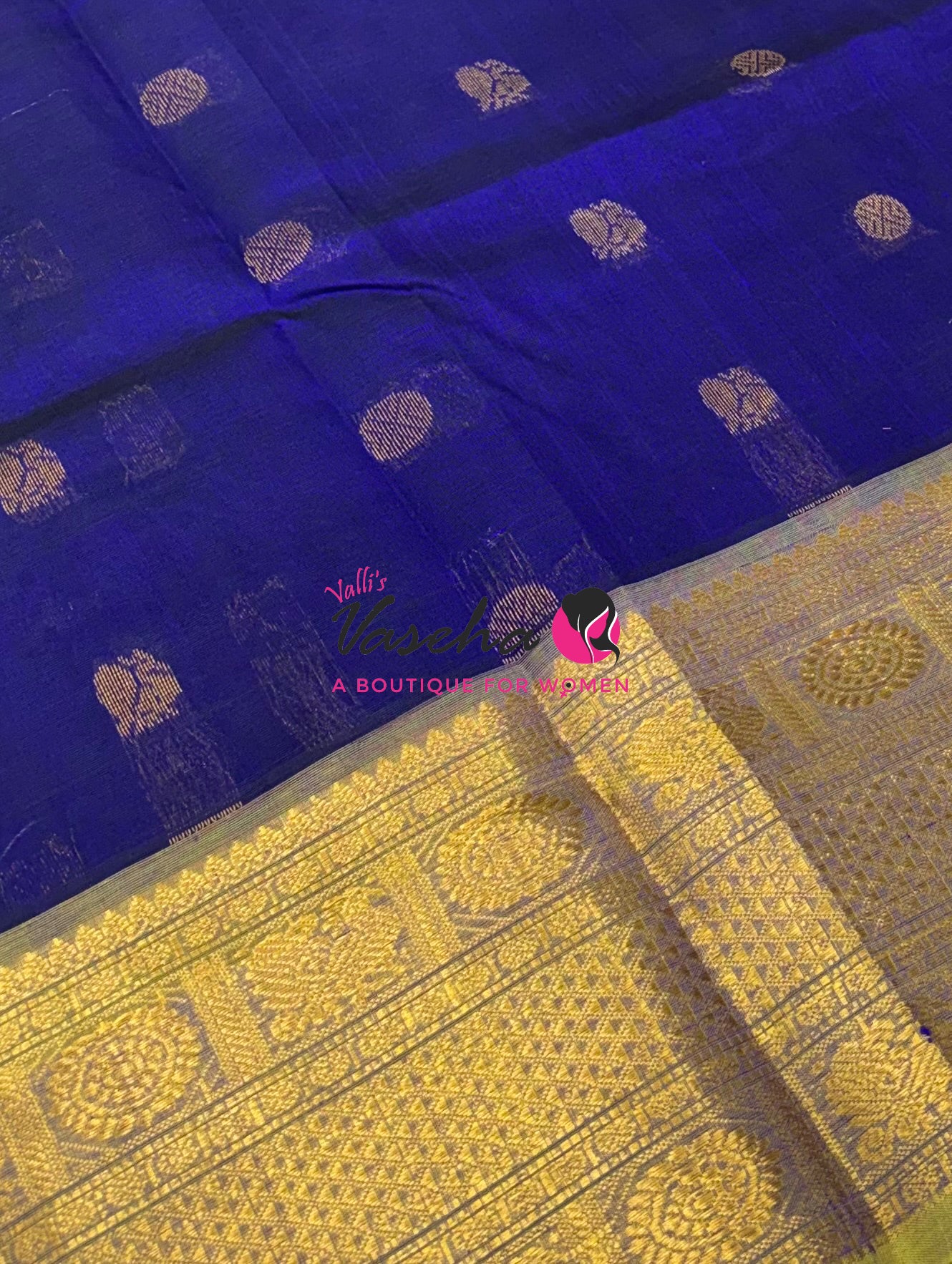 Pure Korvai Silk Cotton  -  Kanchi Border - Blue With Yellow Shade - VVKSC032