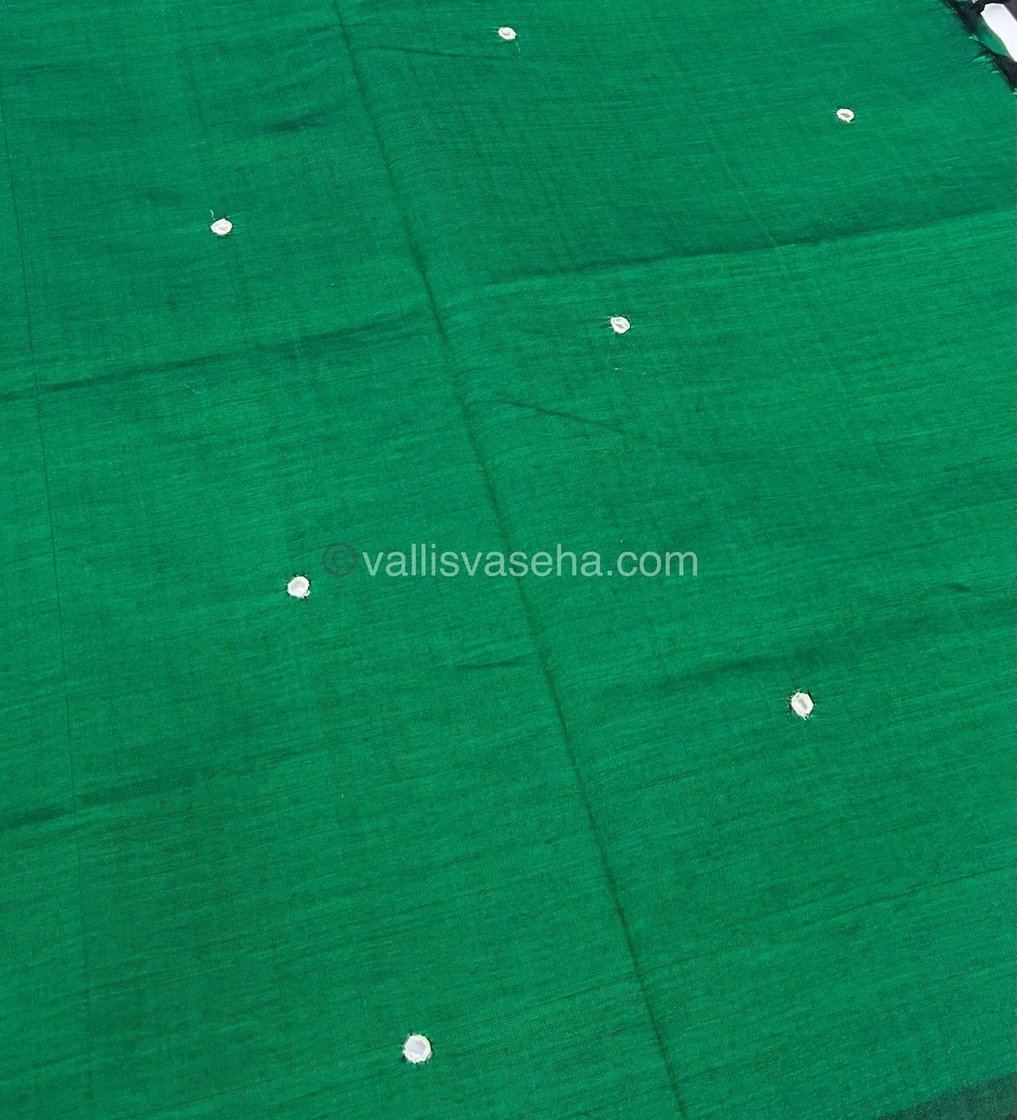 South Mixed Cotton - Mirror Work Embroidery - Green with cream  - VVPCM002