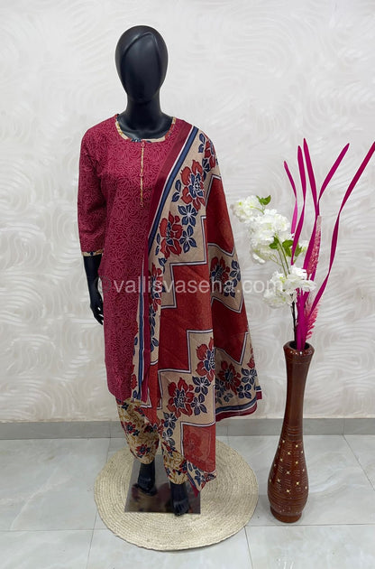 Ready Made - Semi Patiyala 3(pc) Set - Printed Cotton - VVRSP001