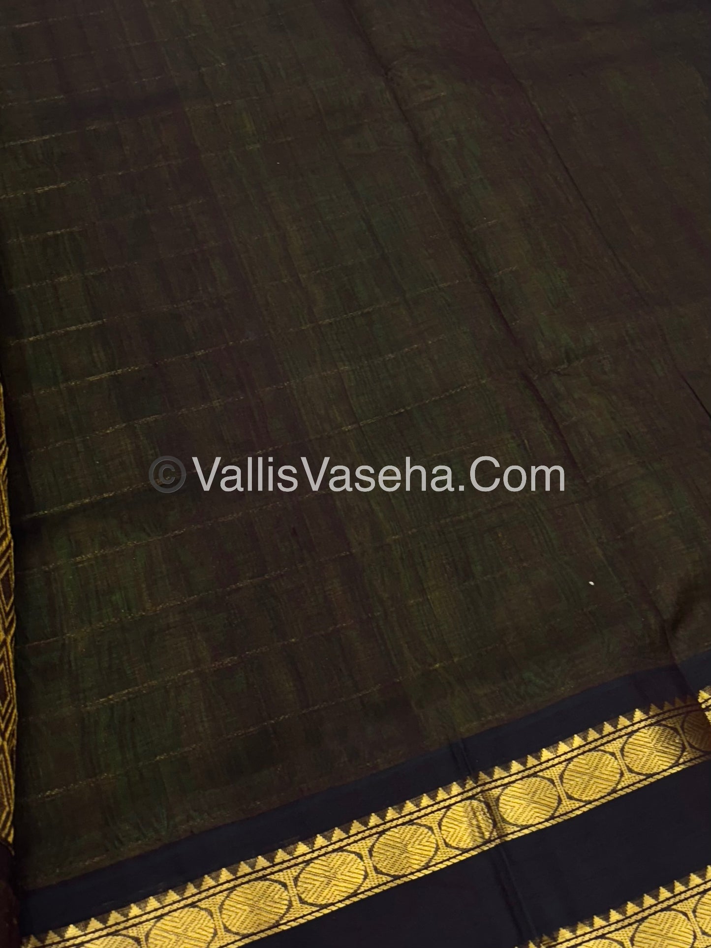 Pure Korvai Silk Cotton Saree -  Green and Dark Wine Brown Shade - VVKSC020