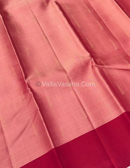 Half Mixed Soft Silk Saree - Peach With Red  - VVPSS073