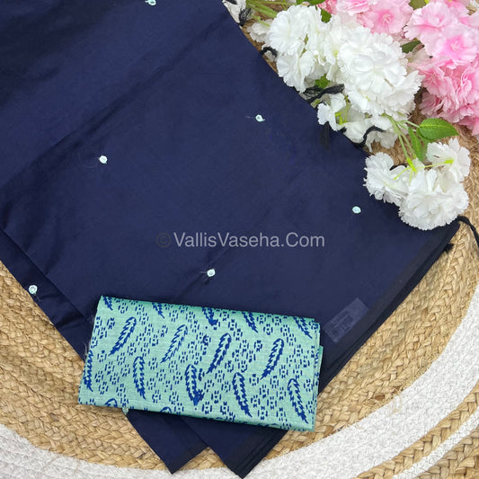 South Mixed Cotton - Mirror Work Embroidery - Navy Blue with Light Bluish Green- VVPCM002