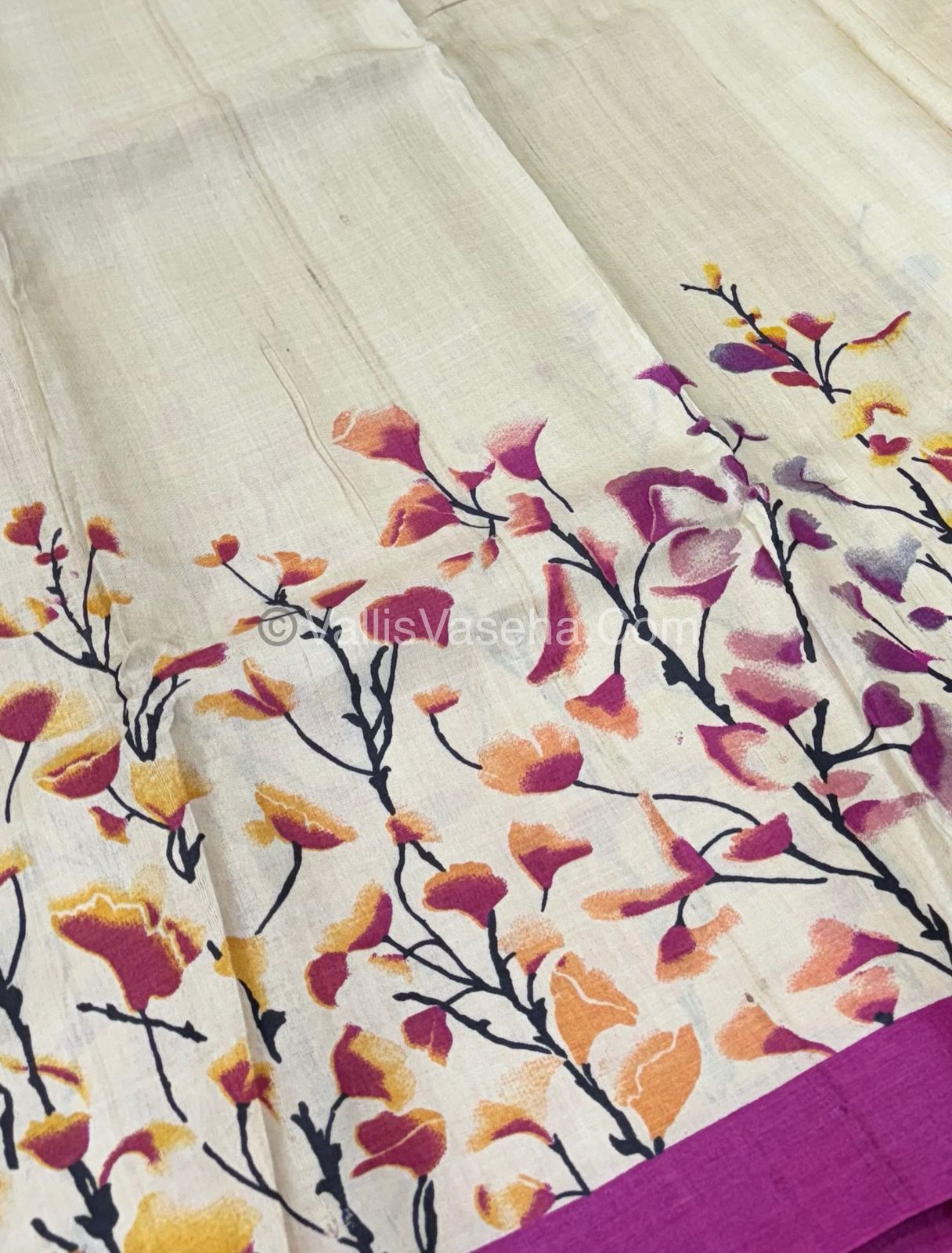 Pure Tussar Silk - Cream With Pink Shade - VVPTS001