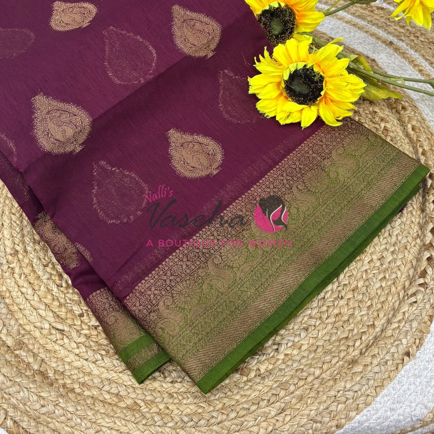 Bamboo Silk Saree- Maroon with Green Shade - VVBSS013