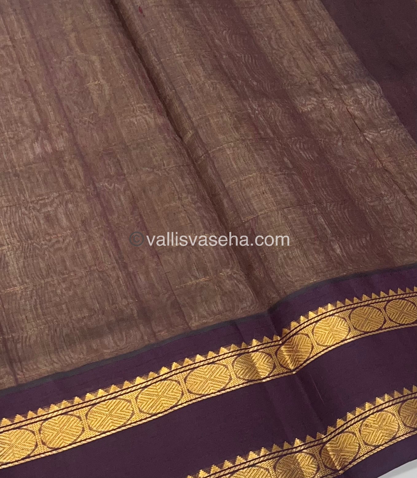 Pure Korvai Silk Cotton With Retta Petta Border - Checks pattern - Cream & Brown - VVKSC013