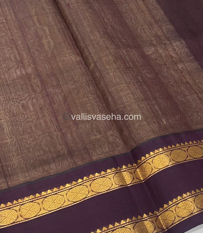 Pure Korvai Silk Cotton With Retta Petta Border - Checks pattern - Cream & Brown - VVKSC013