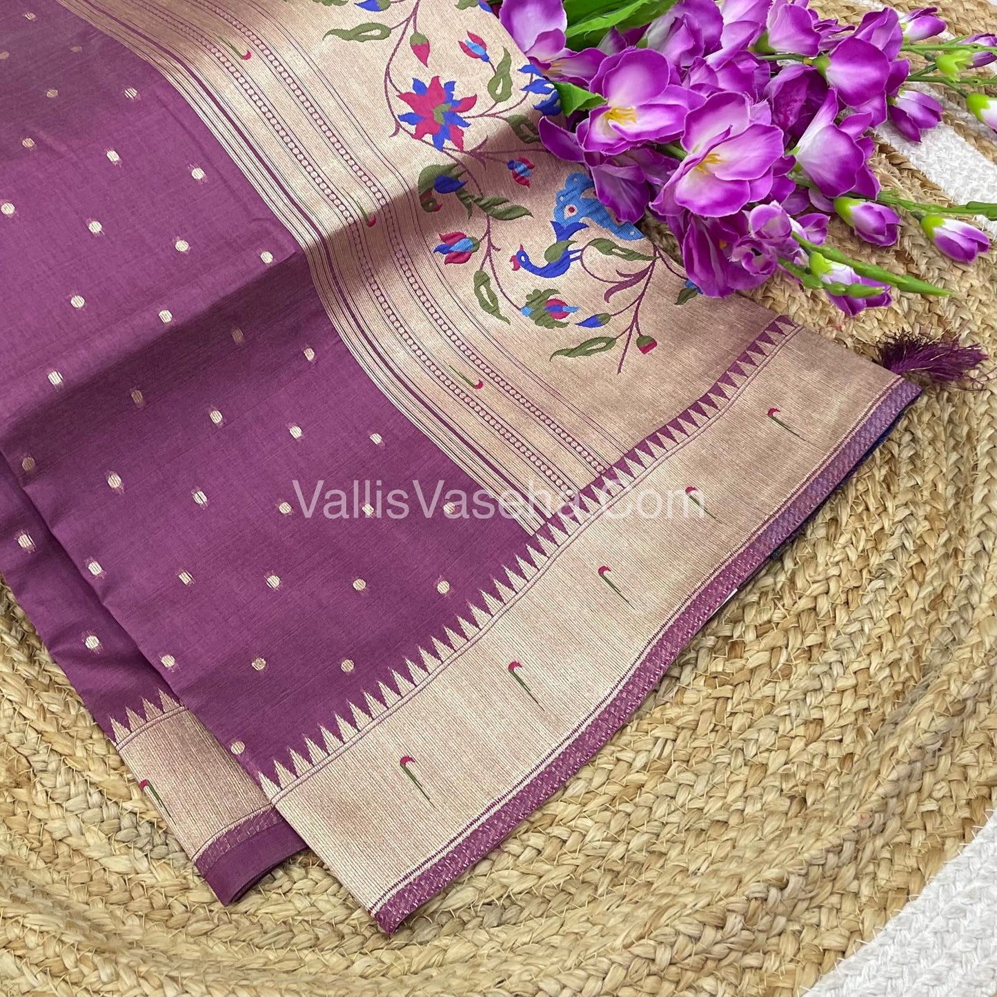 Semi Raw Silk - Paithani Design Weaving - Wine Shade - VVRS005