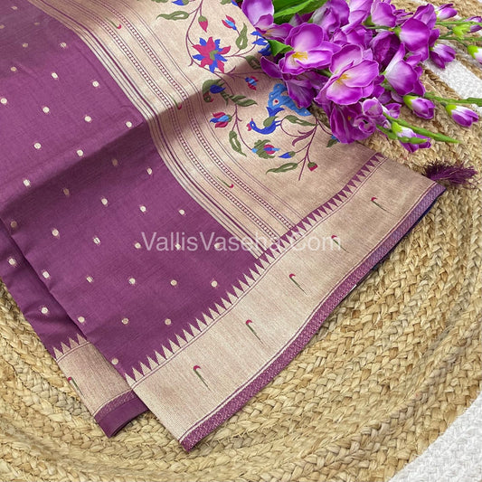 Semi Raw Silk - Paithani Design Weaving - Wine Shade - VVRS005