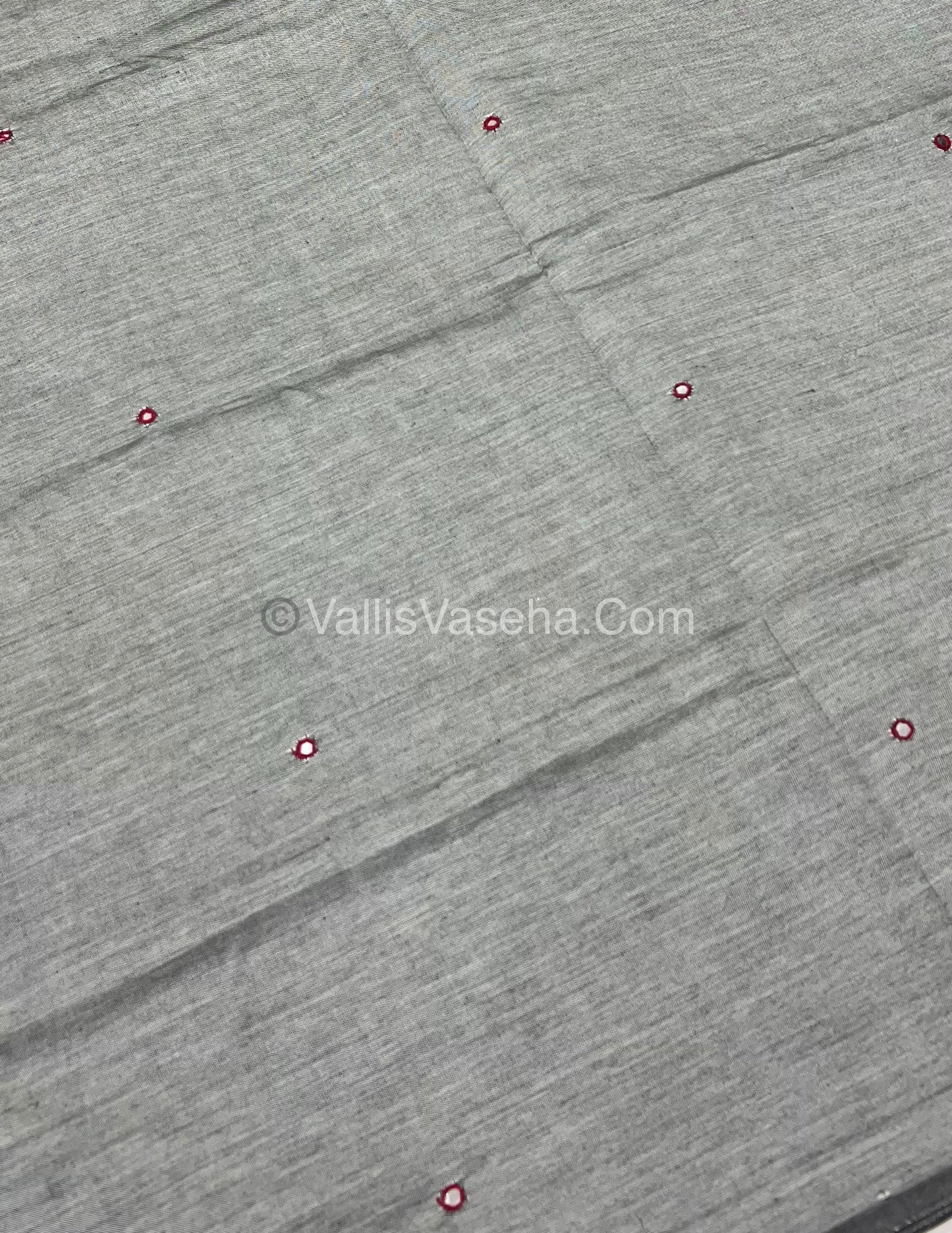 South Mixed Cotton - Mirror Work Embroidery - Grey With Merun - VVPCM002