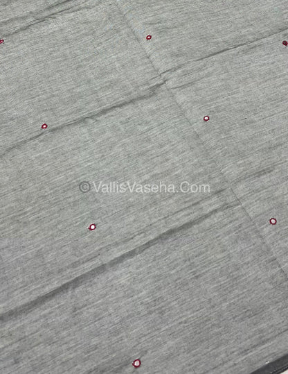 South Mixed Cotton - Mirror Work Embroidery - Grey With Merun - VVPCM002