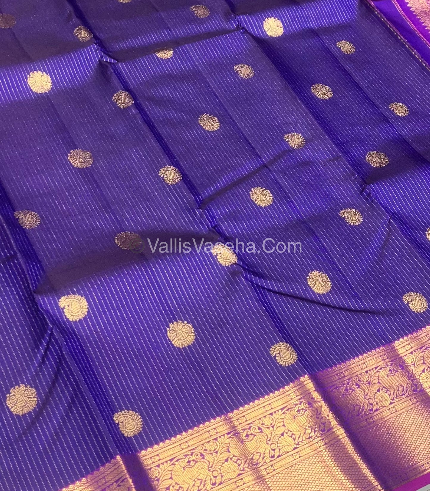Pure Kanchipuram Silk Saree - Vaira Voosi design - Violetish Blue & Purplish Pink shade - VVPS014