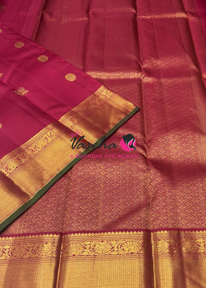 Pure Kanchipuram Bridal Silk Saree - Embossed Design - Maroon Sahde - VVPS023