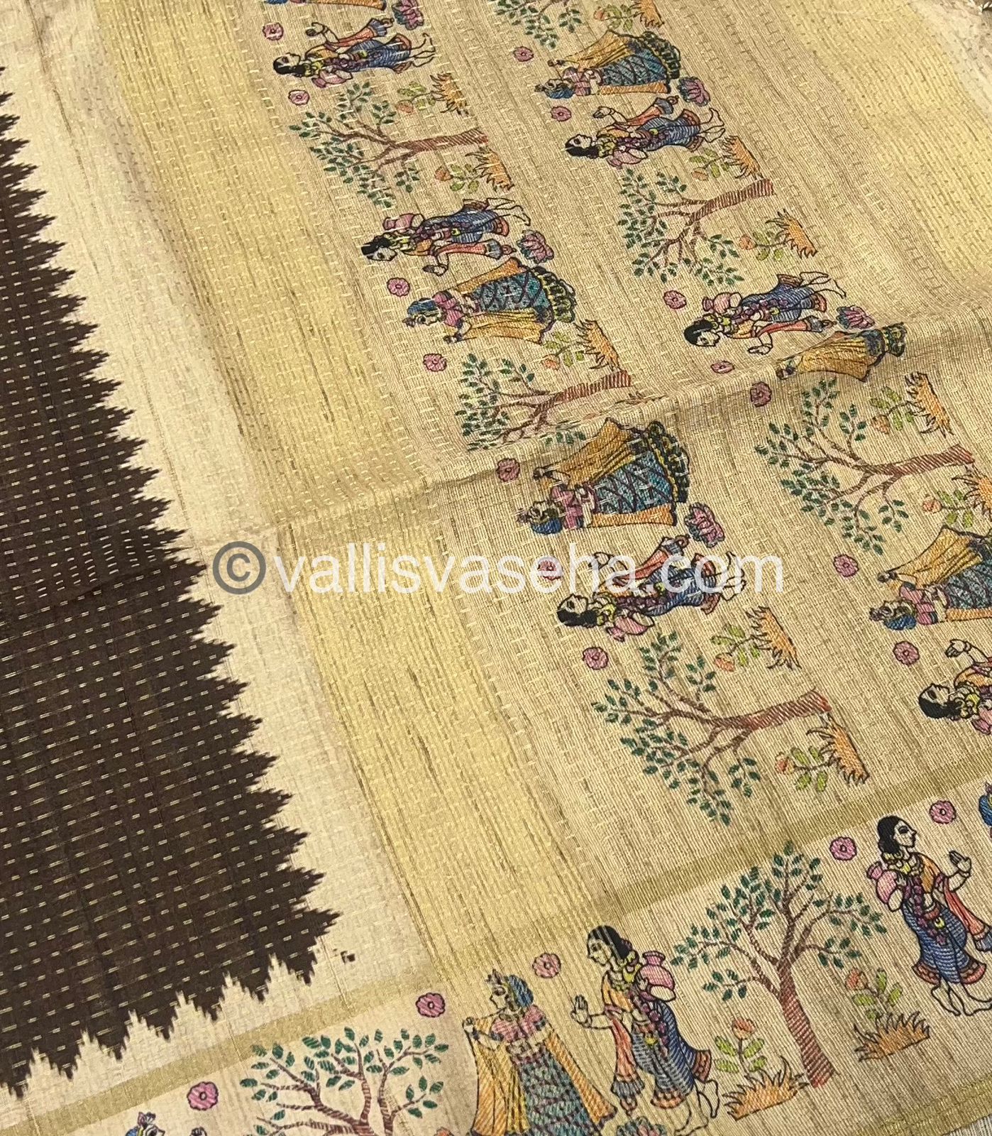 Semi Tussar Silk - Vairavoosi Design - Brown & Cream Shade - VVSTS030