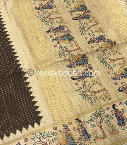 Semi Tussar Silk - Vairavoosi Design - Brown & Cream Shade - VVSTS030