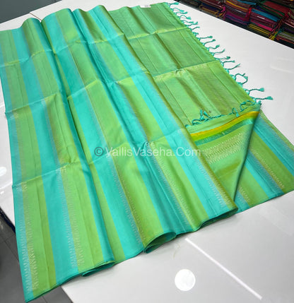Pure Soft Silk Saree - Border Less  - Green & Blue Shade - VVPSS055