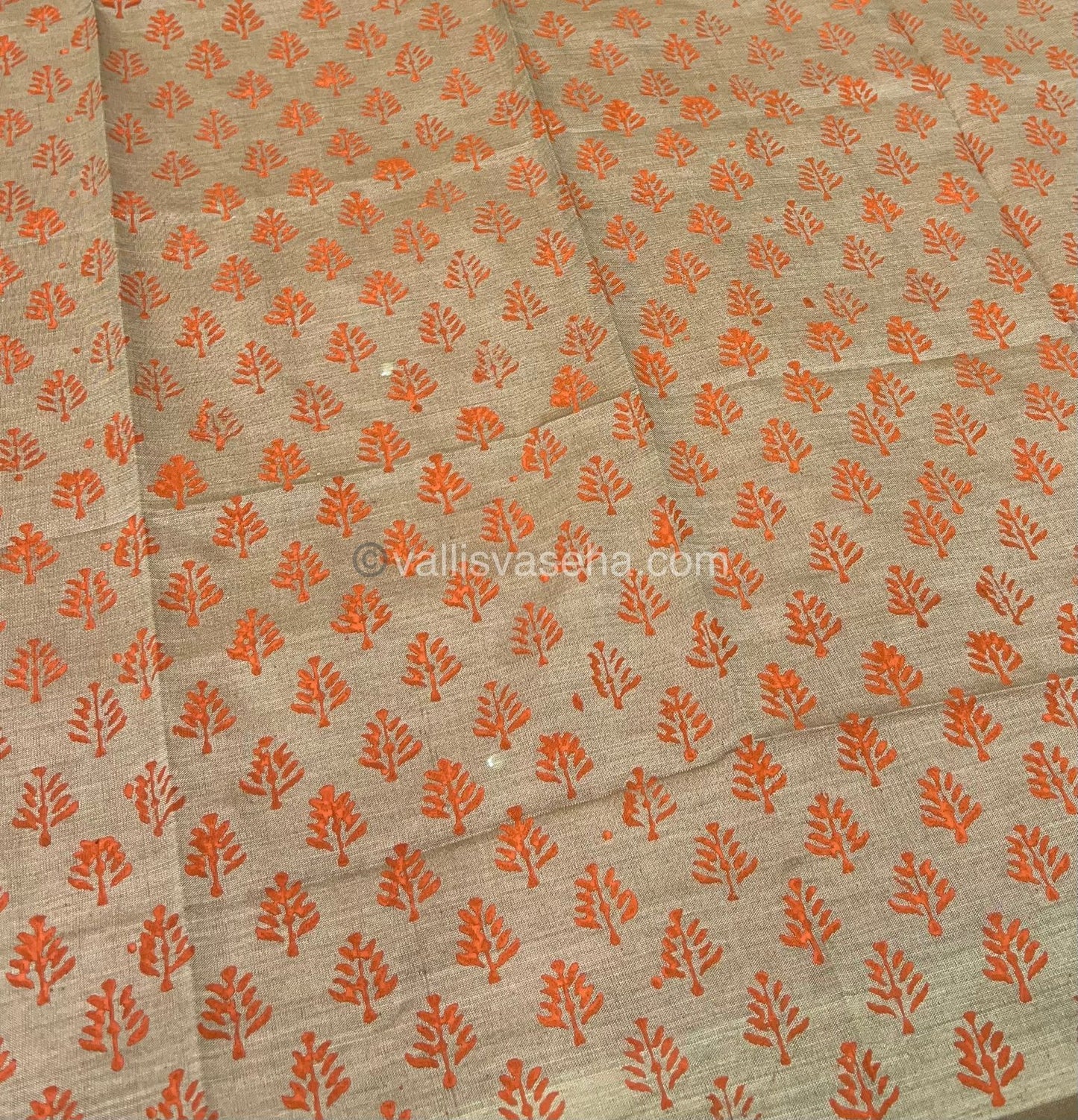 South Mixed Cotton - Mirror Work Embroidery - Dark Orange with Cream - VVPCM002
