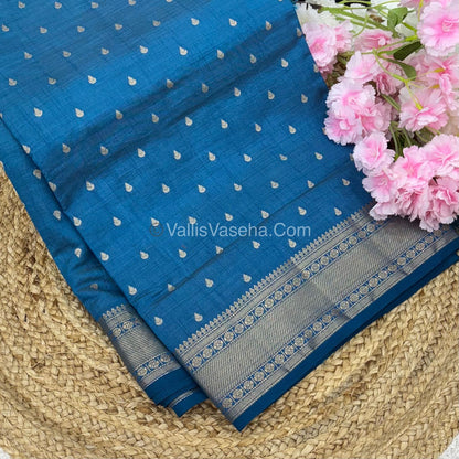 Semi Tussar Silk - Grand Pallu  - Blue Shade - VVSTS023