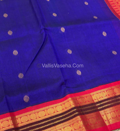 Pure Korvai Silk Cotton Saree - Blue with Red - VVKSC004