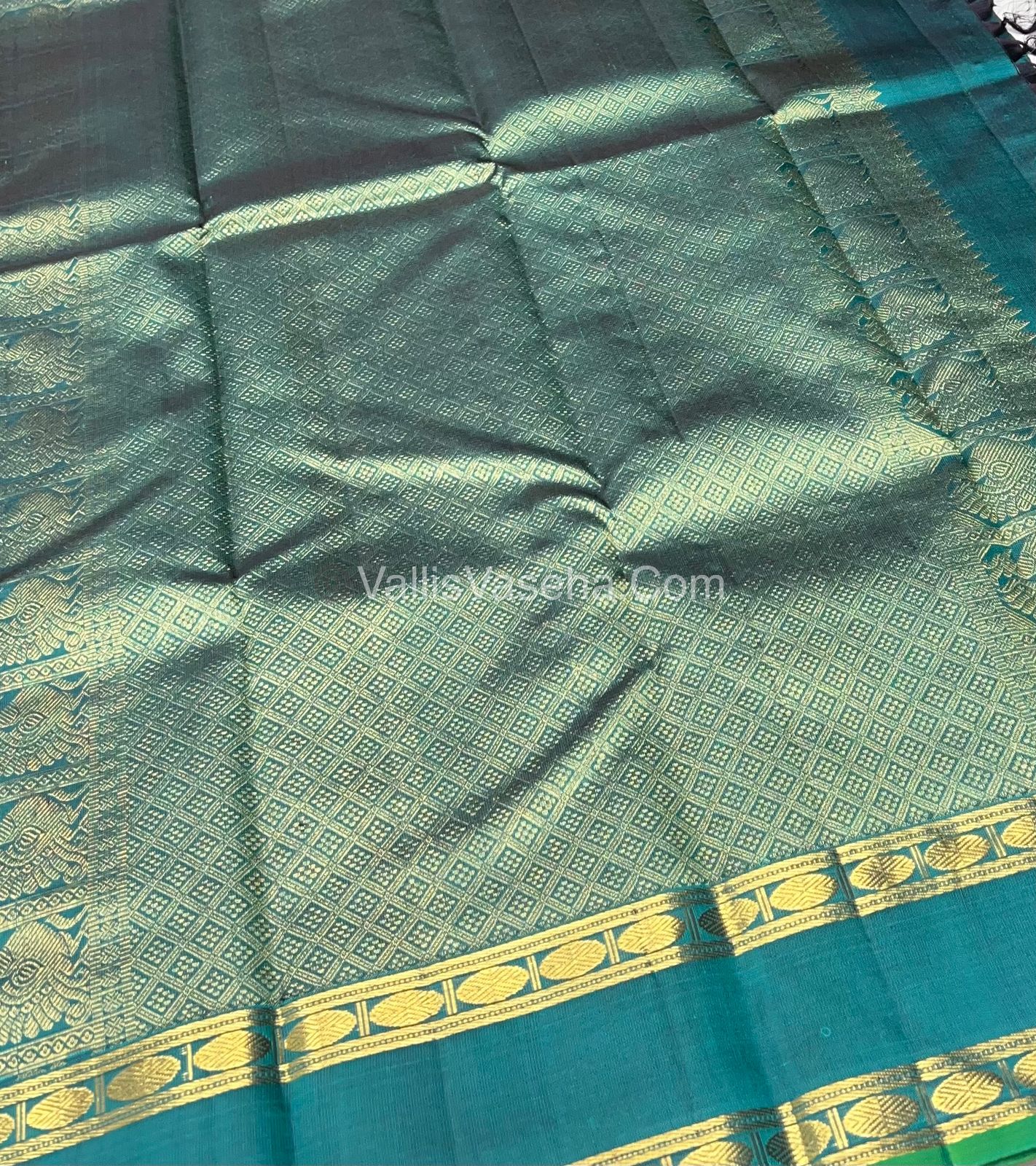 Pure Kanchipuram Silk Saree - Sea Greenish Blue & Light Ramar Bluish Green Combo - VVPS011