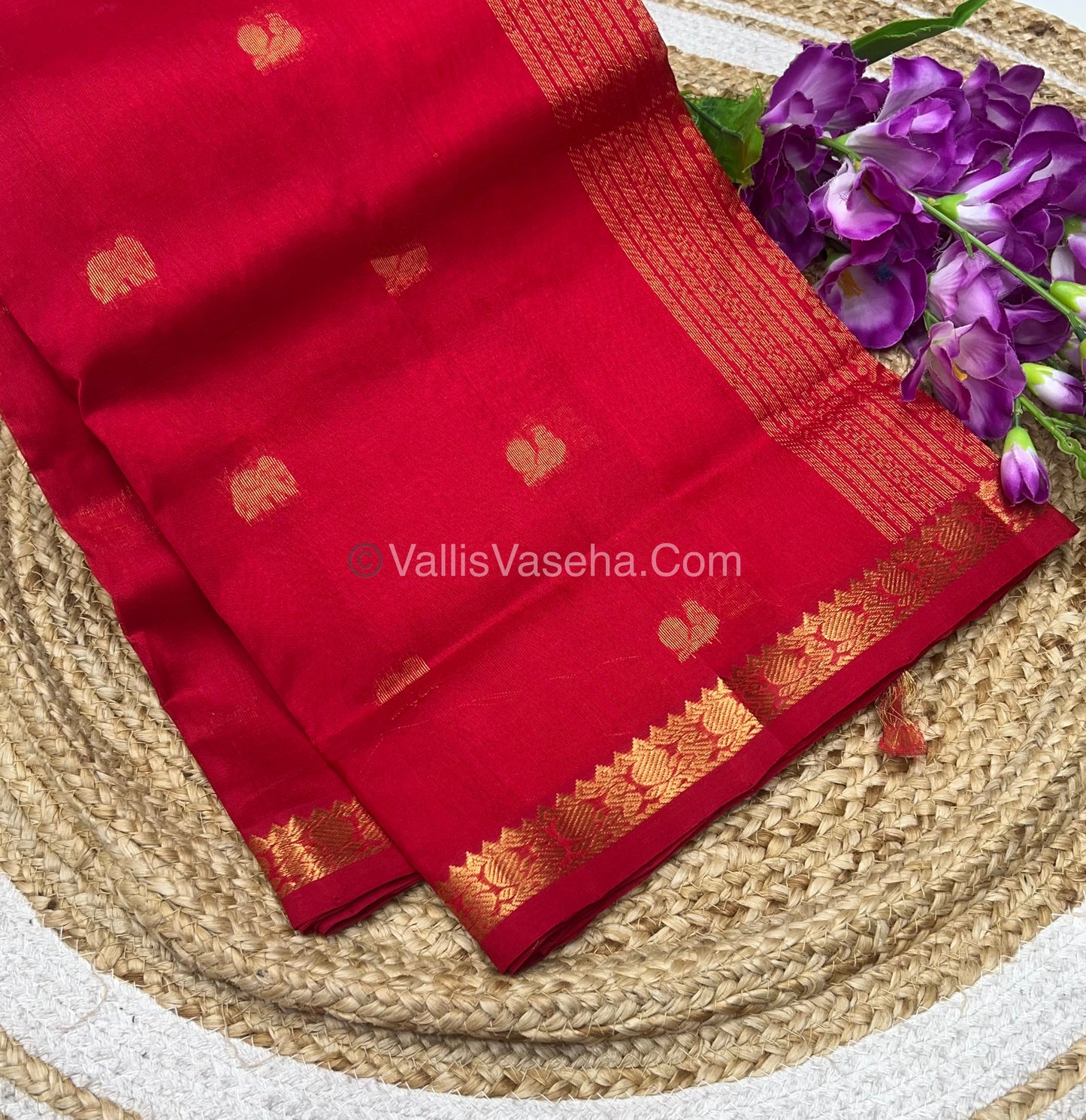 Pure Silk Cotton Saree -  Mayil & Elephant Design - Red - VVMES001