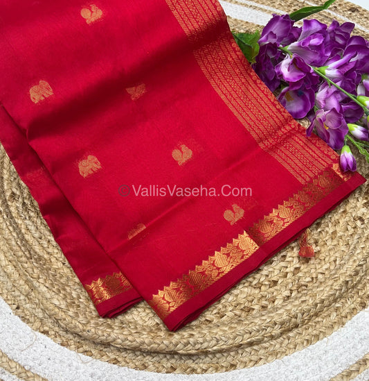 Pure Silk Cotton Saree -  Mayil & Elephant Design - Red - VVMES001