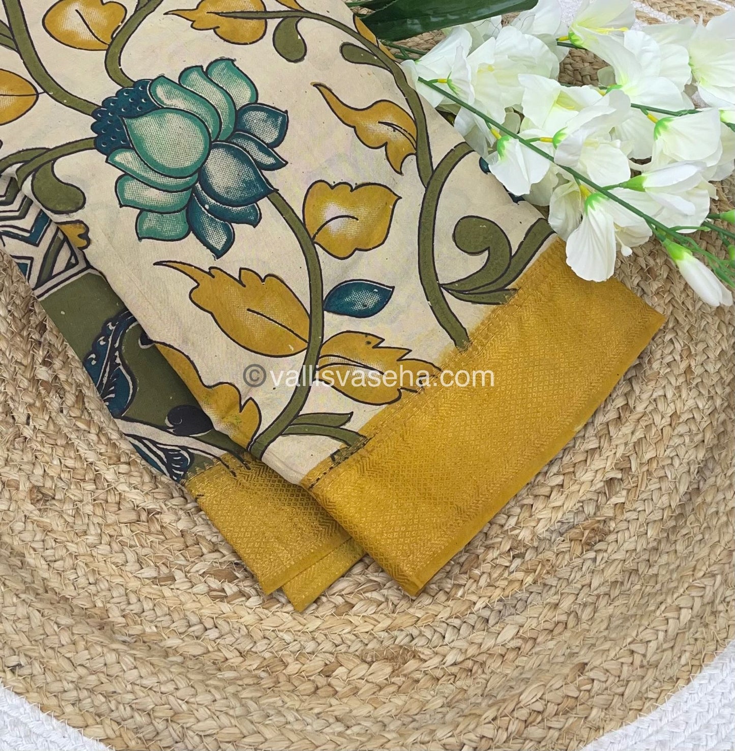 Chennur Silk | Kalamkari Prints | Cream With Yellow-VVCS005