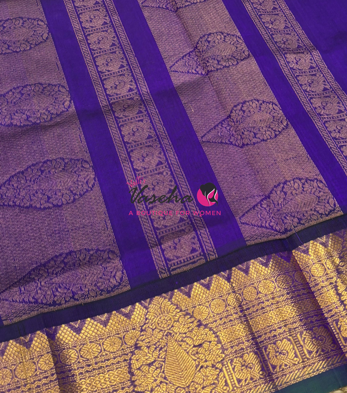 Pure Korvai Silk Cotton Saree - Grey  With Violet - VVKSC019
