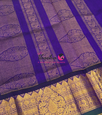Pure Korvai Silk Cotton Saree - Grey  With Violet - VVKSC019