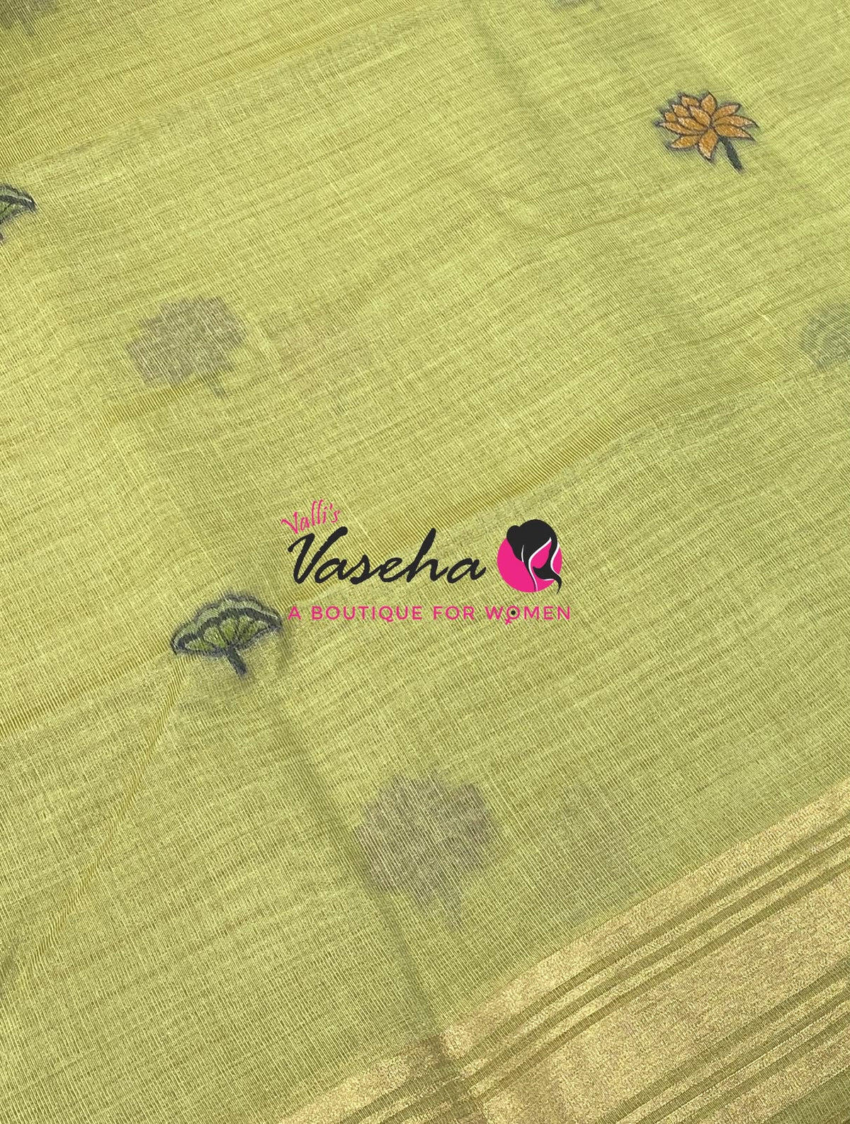 Muga Tissue Linen Saree - Green Shade - VVMLT003