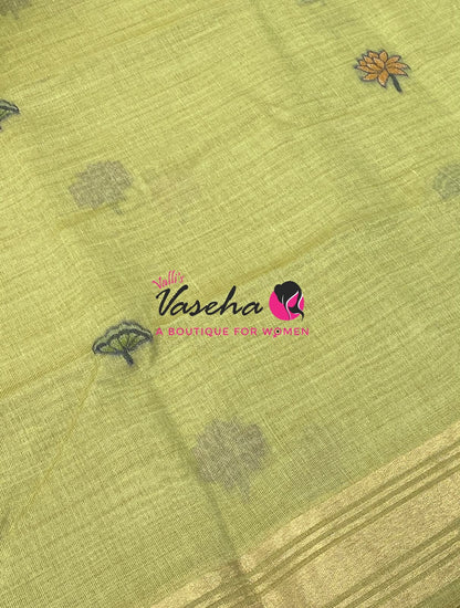 Muga Tissue Linen Saree - Green Shade - VVMLT003